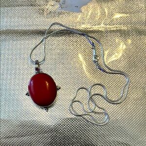 Elegant Red Pendant Necklace .925 sterling silver stamped